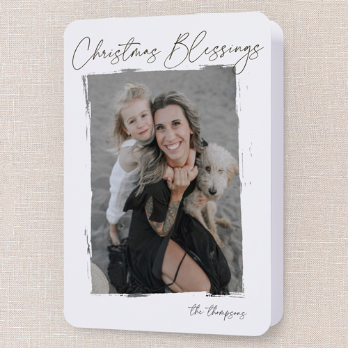 Brushwork Frame Holiday Card, White, 5x7 Folded, Religious, Matte, Folded Smooth Cardstock, Rounded, White