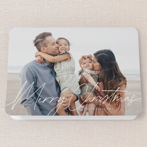 Proud Penmanship Holiday Card, White, 5x7 Folded, Christmas, Pearl Shimmer Cardstock, Rounded, White