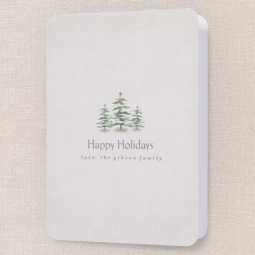 Snowcapped Trees Holiday Card, White, 5x7 Folded, Holiday, Pearl Shimmer Cardstock, Rounded, Almond