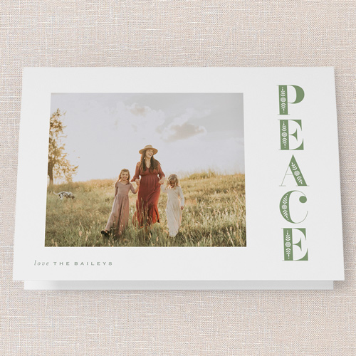 Printed Peace Holiday Card, Green, 5x7 Folded, Holiday, Matte, Folded Smooth Cardstock, Square, Evergreen