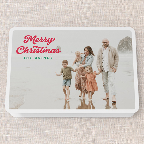 Retro Merry Cheer Holiday Card, White, 5x7 Folded, Christmas, Pearl Shimmer Cardstock, Rounded