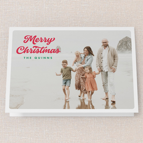 Retro Merry Cheer Holiday Card, White, 5x7 Folded, Christmas, Pearl Shimmer Cardstock, Square