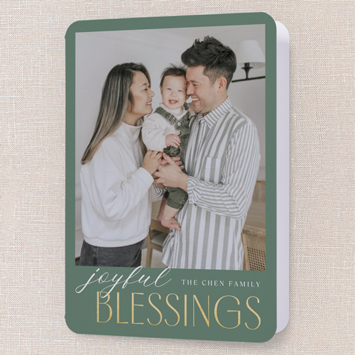 Merry Modern Tidings Holiday Card, Green, 5x7 Folded, Religious, Pearl Shimmer Cardstock, Rounded, Green