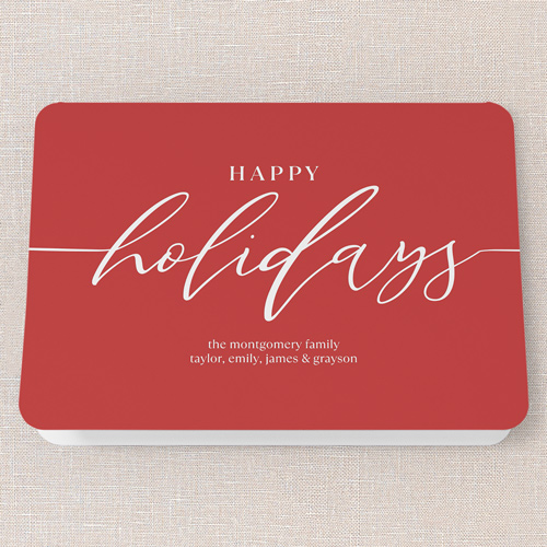 Hand Lettered Charm Holiday Card, Red, 5x7 Folded, Holiday, Pearl Shimmer Cardstock, Rounded, Red