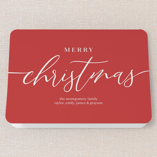 Hand Lettered Charm Holiday Card, Red, 5x7 Folded, Christmas, Pearl Shimmer Cardstock, Rounded, Red