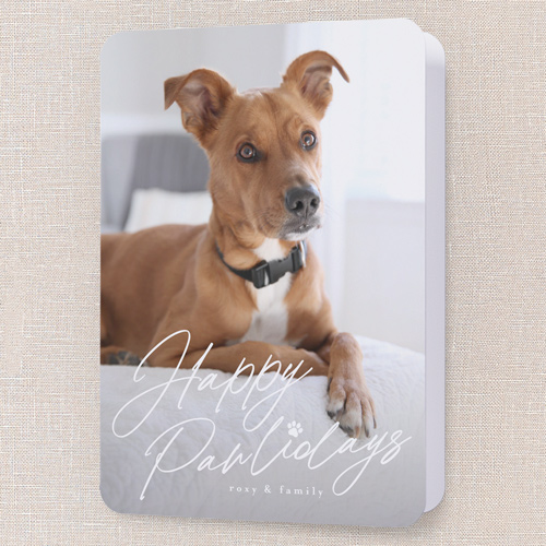 Happy Pawlidays Holiday Card, White, 5x7 Folded, Holiday, Pearl Shimmer Cardstock, Rounded