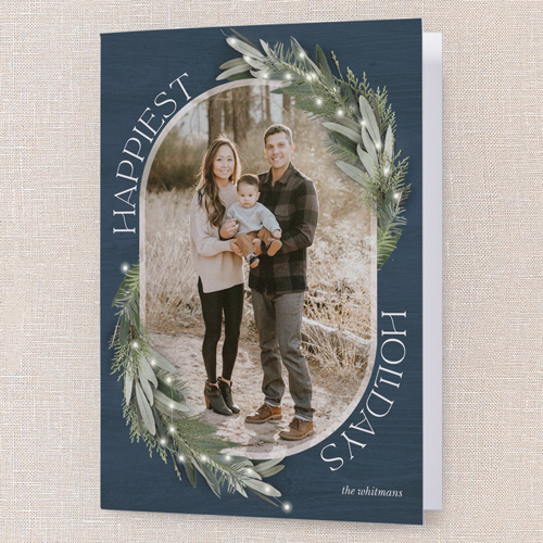 Lush Evergreen Elegance Holiday Card, Blue, 5x7 Folded, Holiday, Matte, Folded Smooth Cardstock, Square, Blue