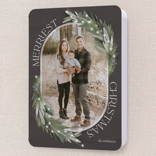 Lush Evergreen Elegance Holiday Card, Black, 5x7 Folded, Christmas, Pearl Shimmer Cardstock, Rounded, Black