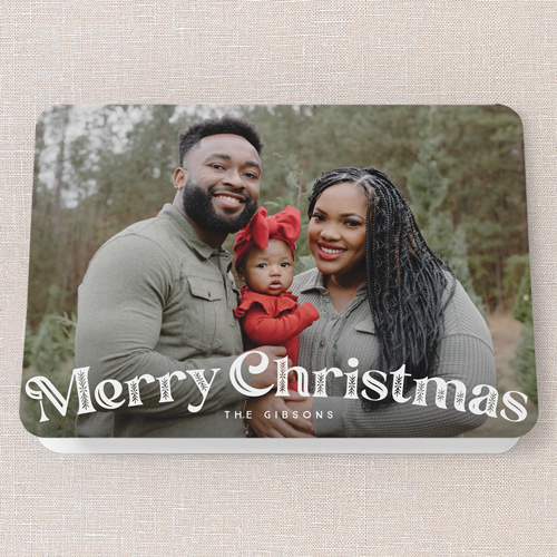 Adorned Deco Holiday Card, White, 5x7 Folded, Christmas, Pearl Shimmer Cardstock, Rounded, White