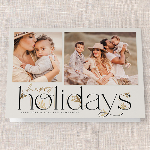 Starred Leaves Holiday Card, White, 5x7 Folded, Holiday, Pearl Shimmer Cardstock, Square, Eggshell