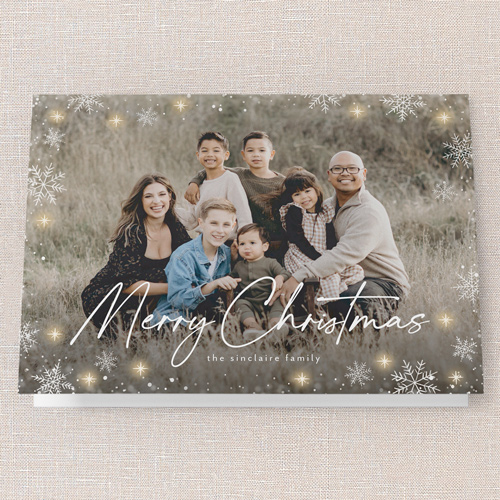 Snowflake Glow Holiday Card, White, 5x7 Folded, Christmas, Pearl Shimmer Cardstock, Square, White