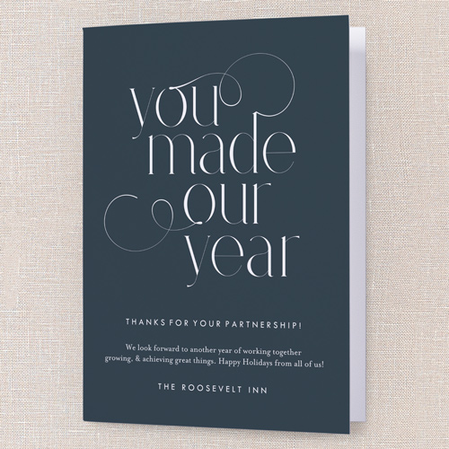 Clean Flourish Holiday Card, Blue, 5x7 Folded, Holiday, Pearl Shimmer Cardstock, Square, Nautical