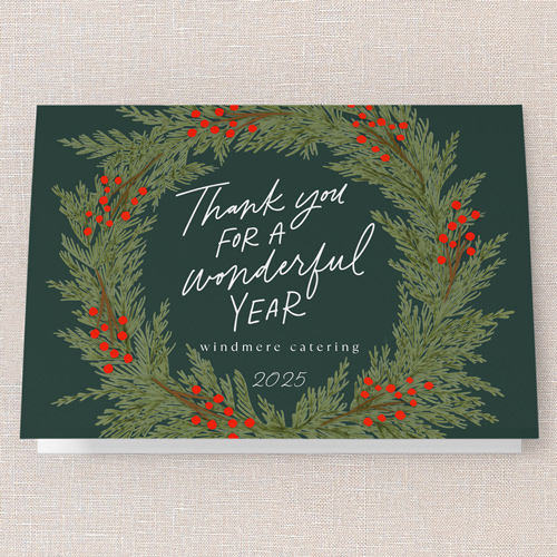 Perfect Wreath Holiday Card, Green, 5x7 Folded, Holiday, Pearl Shimmer Cardstock, Square, Pine Grove