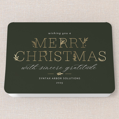 Embracing Elegant Holiday Card, Green, 5x7 Folded, Christmas, Pearl Shimmer Cardstock, Rounded, Forest