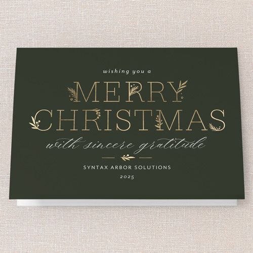 Embracing Elegant Holiday Card, Green, 5x7 Folded, Christmas, Pearl Shimmer Cardstock, Square, Forest