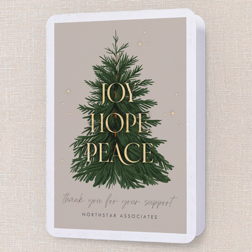 Festivity Hope Holiday Card, Beige, 5x7 Folded, Holiday, Pearl Shimmer Cardstock, Rounded, Wheat
