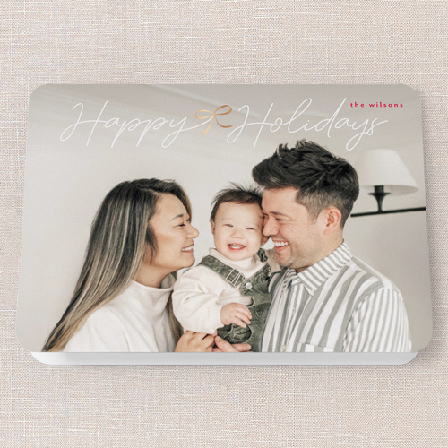 Bow Touch Holiday Card, White, 5x7 Folded, Holiday, Pearl Shimmer Cardstock, Rounded, White