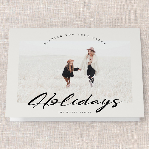 Smooth Signature Holiday Card, White, 5x7 Folded, Holiday, Pearl Shimmer Cardstock, Square, Almond