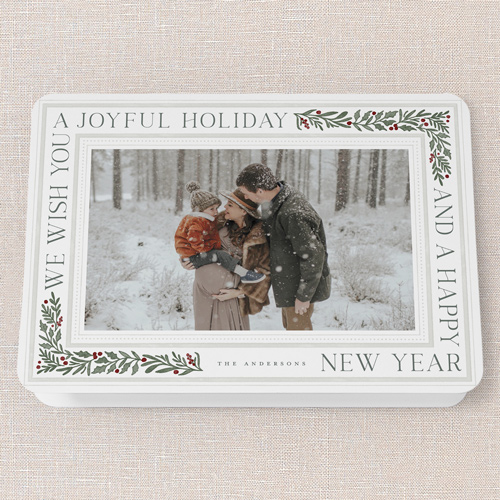 Framed Tidings Holiday Card, White, 5x7 Folded, Holiday, Pearl Shimmer Cardstock, Rounded, White