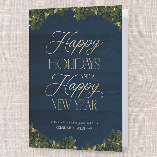 Gilded Gratitude Holiday Card, Blue, 5x7 Folded, Holiday, Pearl Shimmer Cardstock, Square, Indigo