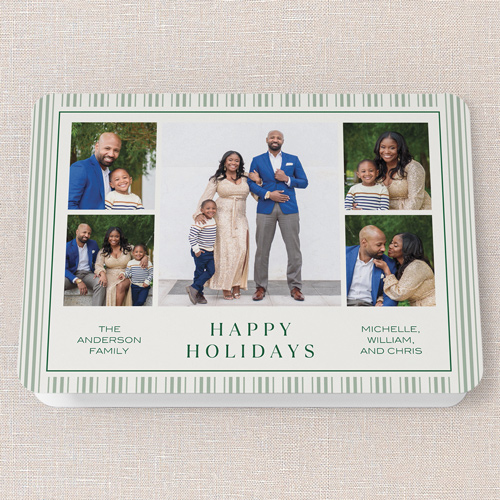 Striped Tradition Holiday Card, Green, 5x7 Folded, Holiday, Pearl Shimmer Cardstock, Rounded, Forest