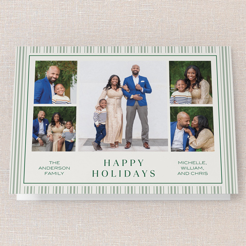 Striped Tradition Holiday Card, Green, 5x7 Folded, Holiday, Pearl Shimmer Cardstock, Square, Forest