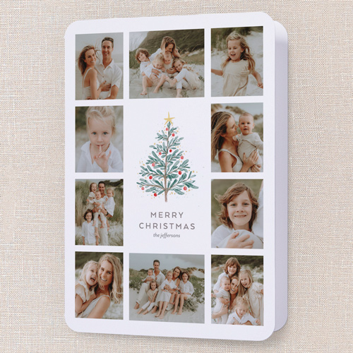 Painted Tree Grid Holiday Card, White, 5x7 Folded, Christmas, Matte, Folded Smooth Cardstock, Rounded, White