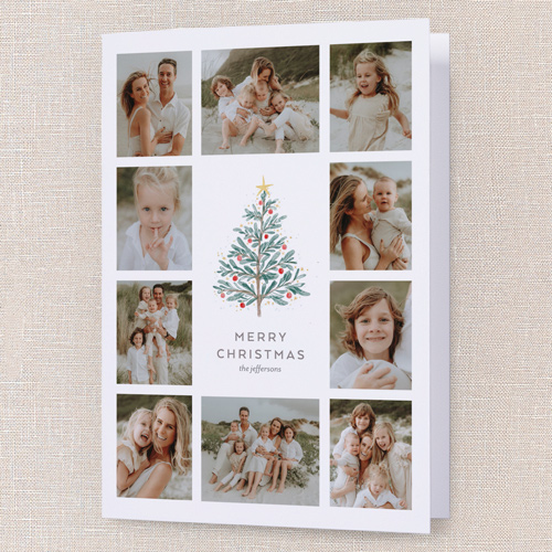 Painted Tree Grid Holiday Card, White, 5x7 Folded, Christmas, Pearl Shimmer Cardstock, Square, White