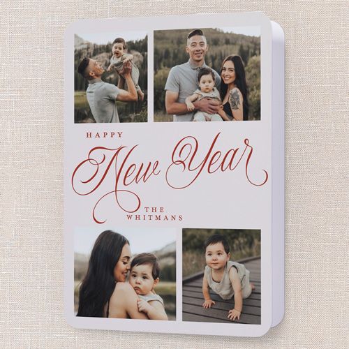 Modern Year Holiday Card, Red, 5x7 Folded, New Year, Pearl Shimmer Cardstock, Rounded, Red