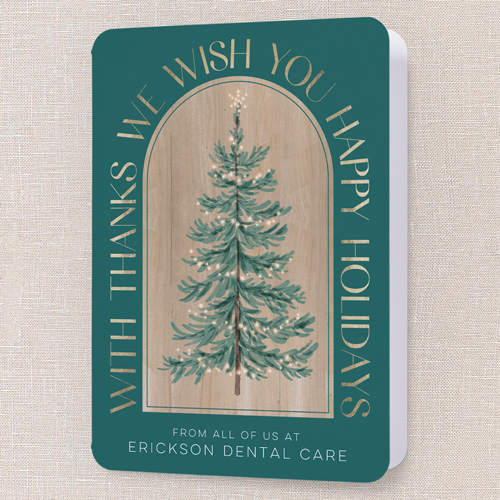 Arched Gratitude Holiday Card, Green, 5x7 Folded, Holiday, Pearl Shimmer Cardstock, Rounded, Tropical