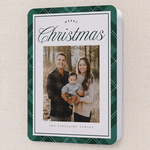 Heritage Border Holiday Card, Green, 5x7 Folded, Christmas, Pearl Shimmer Cardstock, Rounded, Forest