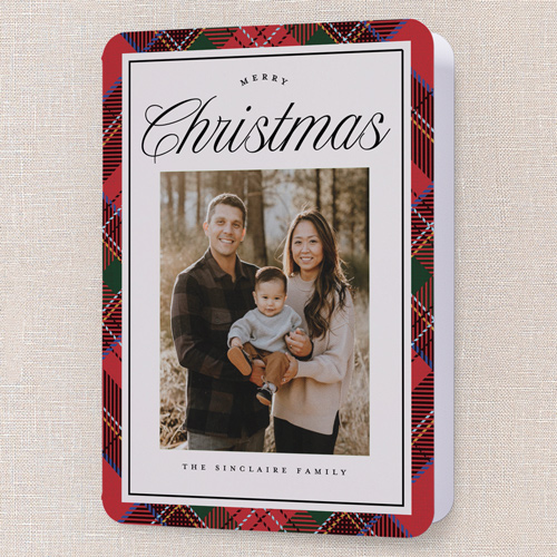 Heritage Border Holiday Card, Red, 5x7 Folded, Christmas, Pearl Shimmer Cardstock, Rounded, Tomato