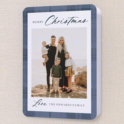 Plaid Border Elegance Holiday Card, Blue, 5x7 Folded, Christmas, Matte, Folded Smooth Cardstock, Rounded, Cobalt