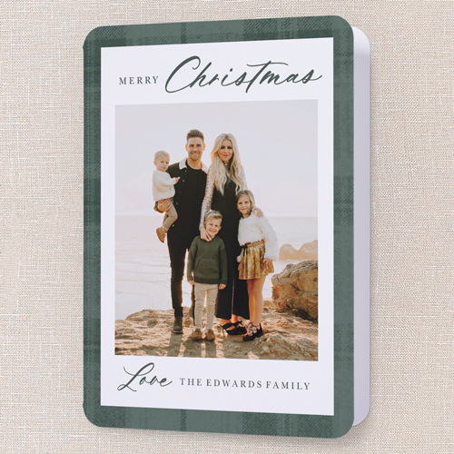 Plaid Border Elegance Holiday Card, Green, 5x7 Folded, Christmas, Matte, Folded Smooth Cardstock, Rounded, Green
