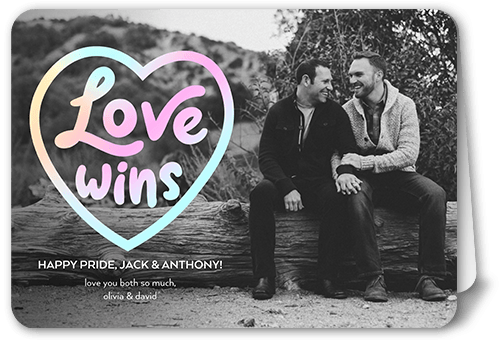 Love Wins Pride Month Greeting Card, White, 5x7 Folded, Matte, Folded Smooth Cardstock, Rounded, White