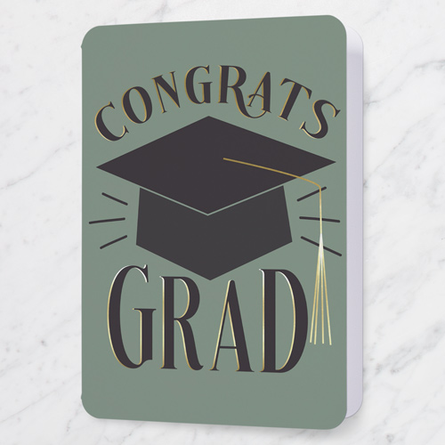 Cap Congrats Graduation Greeting Card, Green, 5x7 Folded, Matte, Folded Smooth Cardstock, Rounded