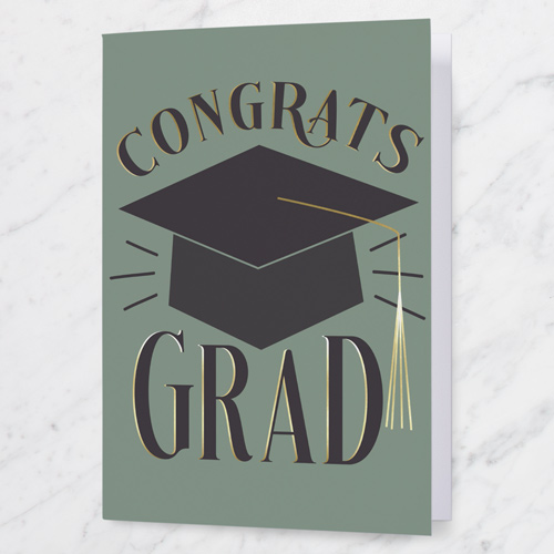 Cap Congrats Graduation Greeting Card, Green, 5x7 Folded, Matte, Folded Smooth Cardstock, Square