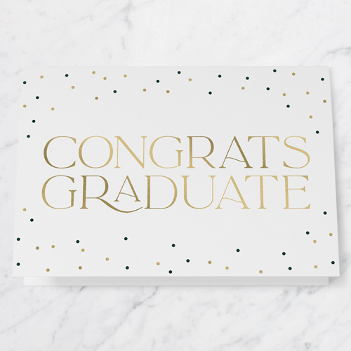 Confetti Pinpoints Graduation Greeting Card, White, 5x7 Folded, Pearl Shimmer Cardstock, Square