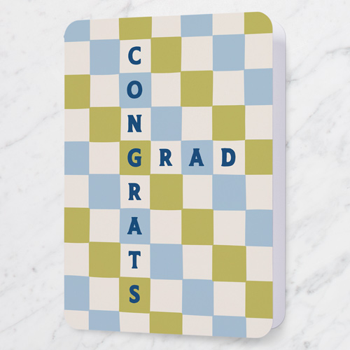 Checkered Celebration Graduation Greeting Card, Green, 5x7 Folded, Pearl Shimmer Cardstock, Rounded