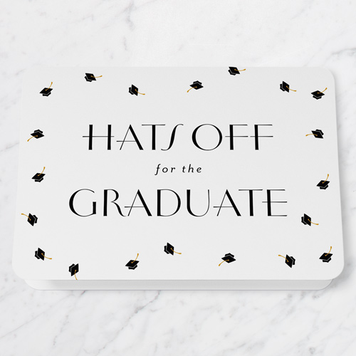 Hats Off Graduate Graduation Greeting Card, White, 5x7 Folded, Pearl Shimmer Cardstock, Rounded