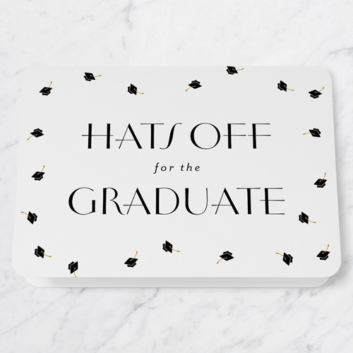 Hats Off Graduate Graduation Greeting Card, White, 5x7 Folded, Matte, Folded Smooth Cardstock, Rounded