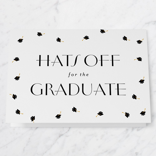 Hats Off Graduate Graduation Greeting Card, White, 5x7 Folded, Pearl Shimmer Cardstock, Square