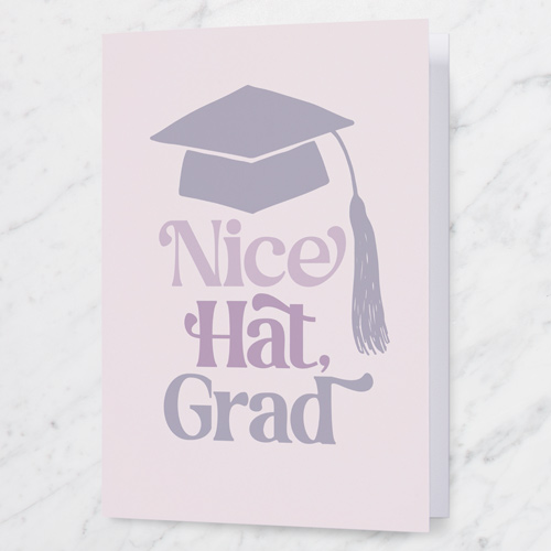 Nice Hat Graduation Greeting Card, Purple, 5x7 Folded, Pearl Shimmer Cardstock, Square