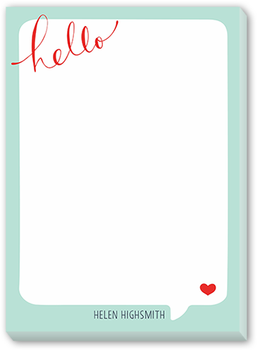 Hello Heart 5x7 Notepad, Green, Matte