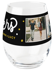 cheers collage printed wine glass
