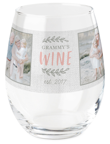 Burlap Laurels Printed Wine Glass, Printed Wine, Set of 1, Beige