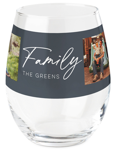 Family Collage Printed Wine Glass, Printed Wine, Set of 1, Gray