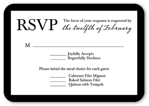 Refined Monogram Wedding Response Card, Black, Pearl Shimmer Cardstock, Rounded