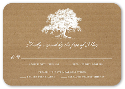 Rustic Statement Wedding Response Card, Brown, Pearl Shimmer Cardstock, Rounded