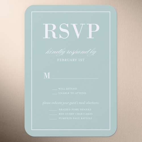 Divine Elegance Wedding Response Card, Green, Matte, Signature Smooth Cardstock, Rounded, Spring Valley